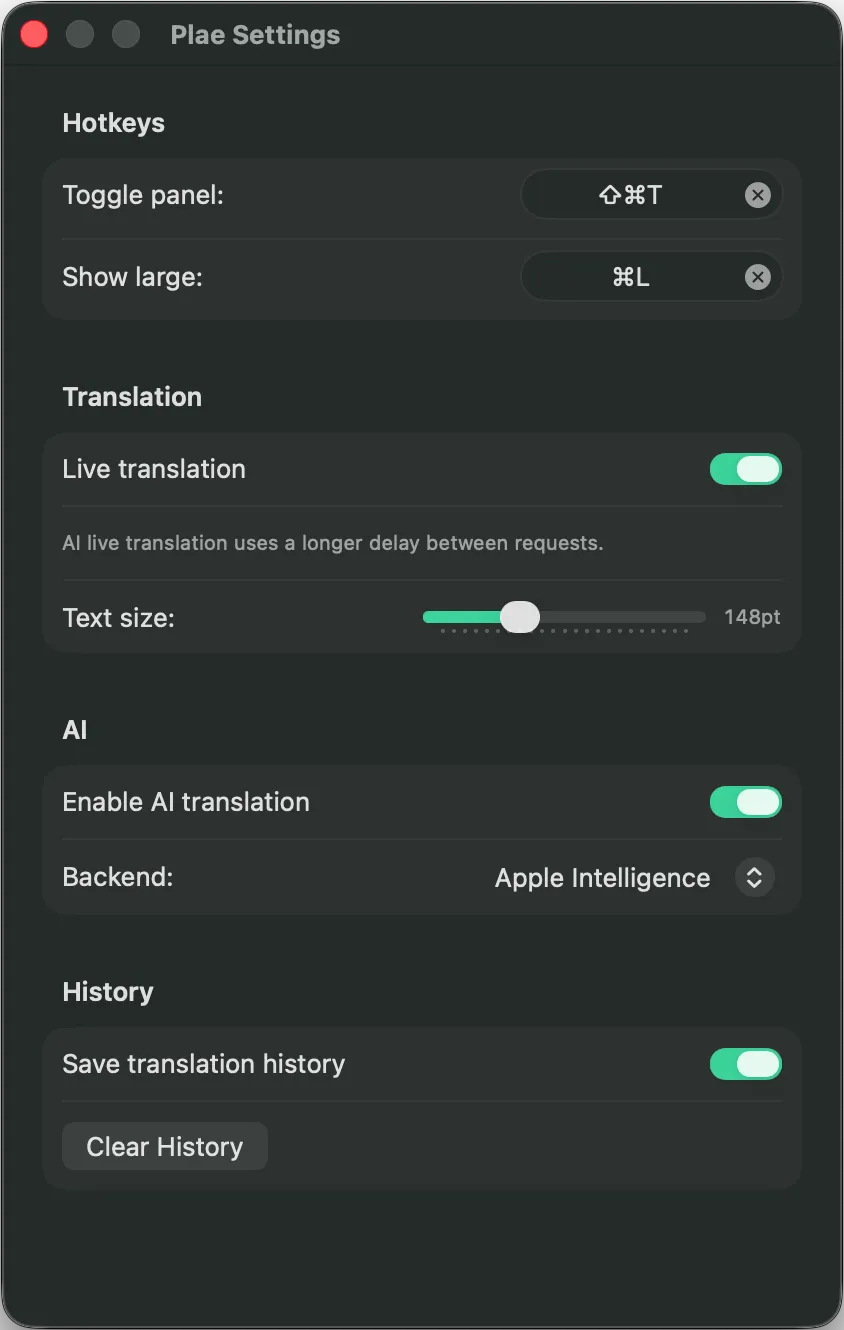 Plae settings configured for Apple Intelligence